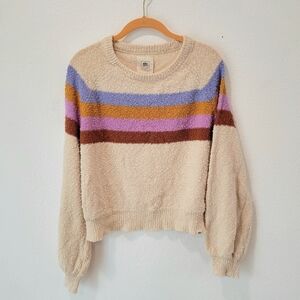 Rip Curl Womens Sweater Small Beige Bold Stripes Marled Lightweight Beachy Boho